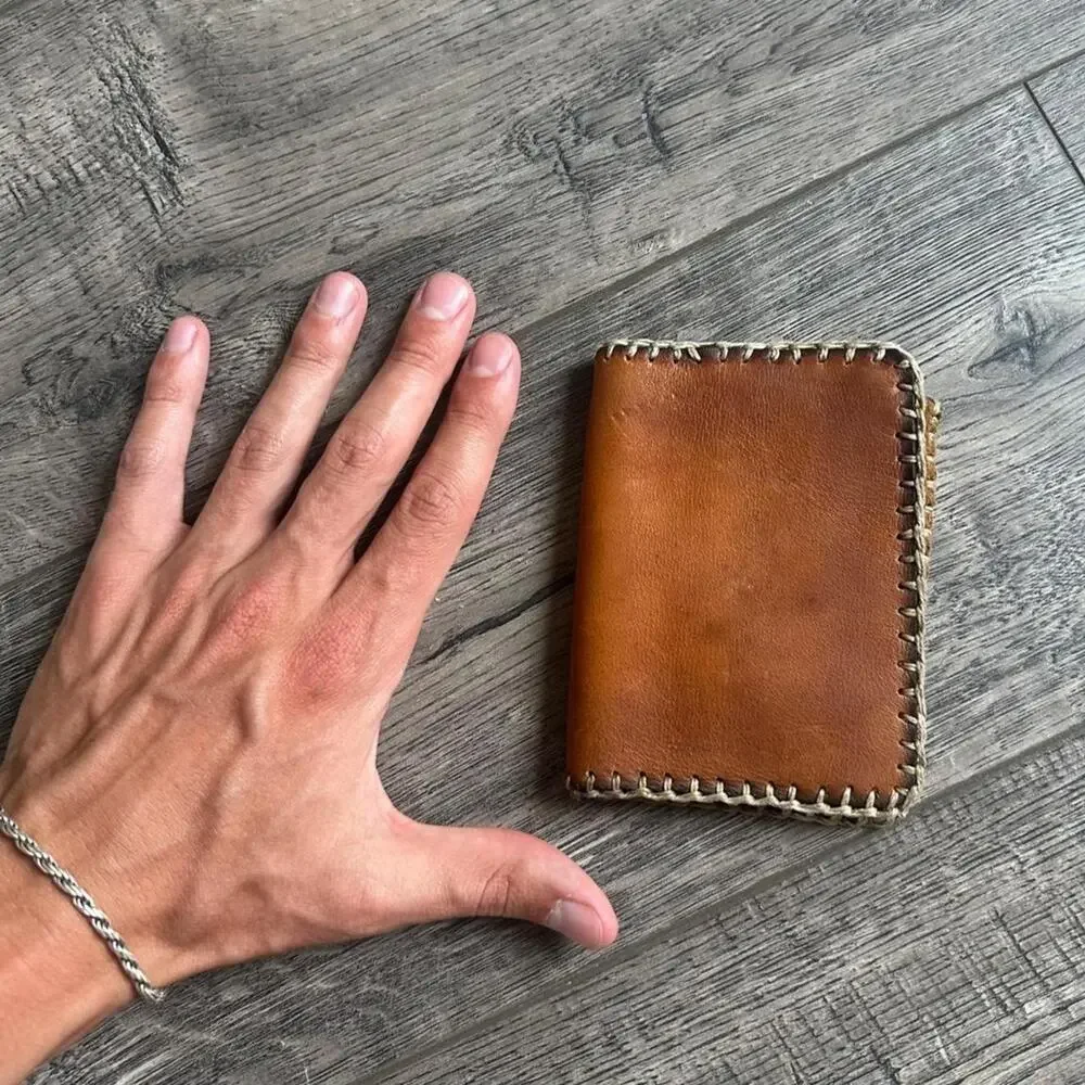 Vintage Boho Retro Western Brown Stitched Suede Leather Wallet Card Holder